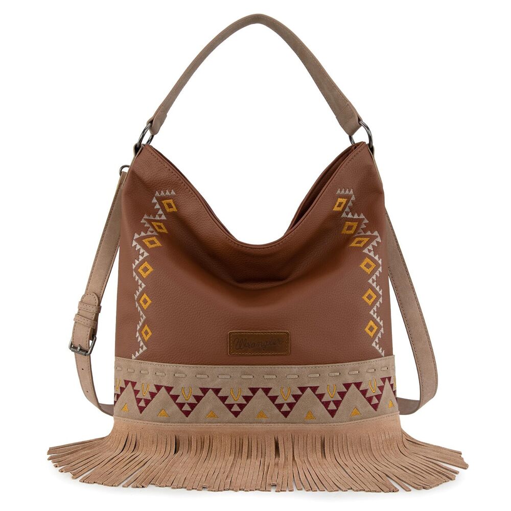 2593 Wrangler Shoulder Bag Aztec Purses Embroidered Fringe Hobo Bag